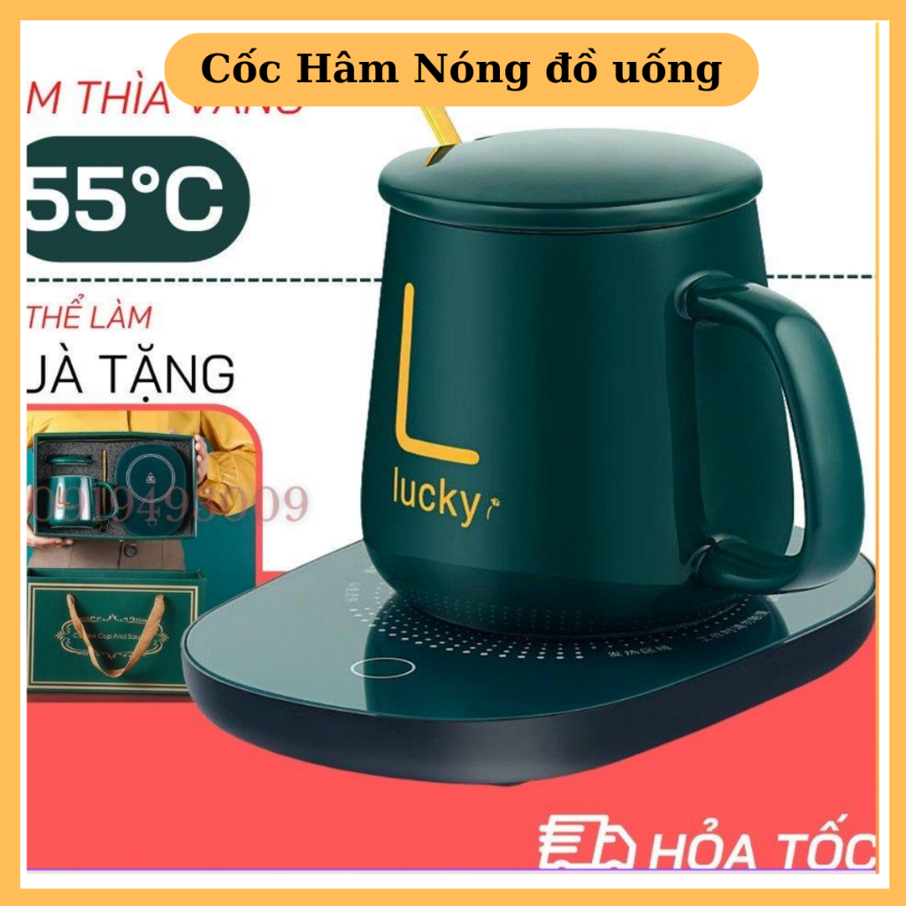 Cốc Hâm Nóng đồ uống kèm đế điện, Bộ ly sứ kèm đế điện hâm nóng trà, cafe, hâm sữa + Tặng kèm thìa vàng, VIVA