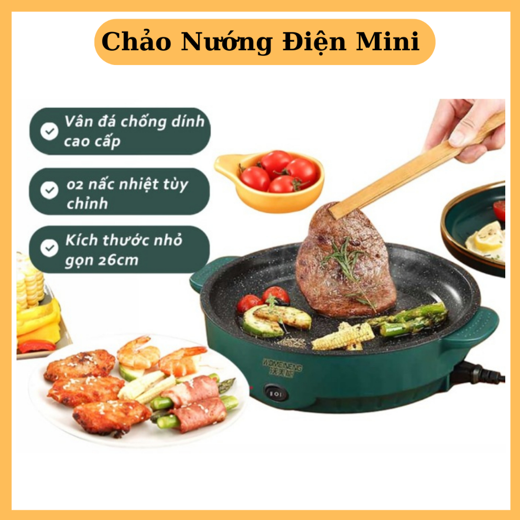 Chảo Nướng Điện Mini Đa Năng 26cm, Bếp Nướng Điện Chống Dính, Nướng Thịt BBQ Hàn Quốc VIVA