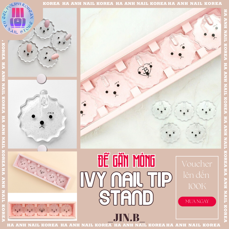 "Nails Tip Stand - Jin.B": Đế gắn móng tay bộ 5 cái cao cấp Hàn Quốc - Giữ móng cố định, Thiết kế chú chó siêu cute