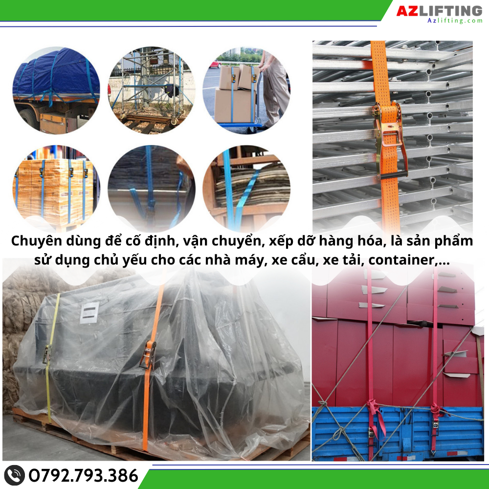 Dây tăng đơ chằng hàng bản 35mm tải 2000kg móc J màu cam. Dây đai chằng hàng xe máy, ô tô, xe tải, container siêu bền