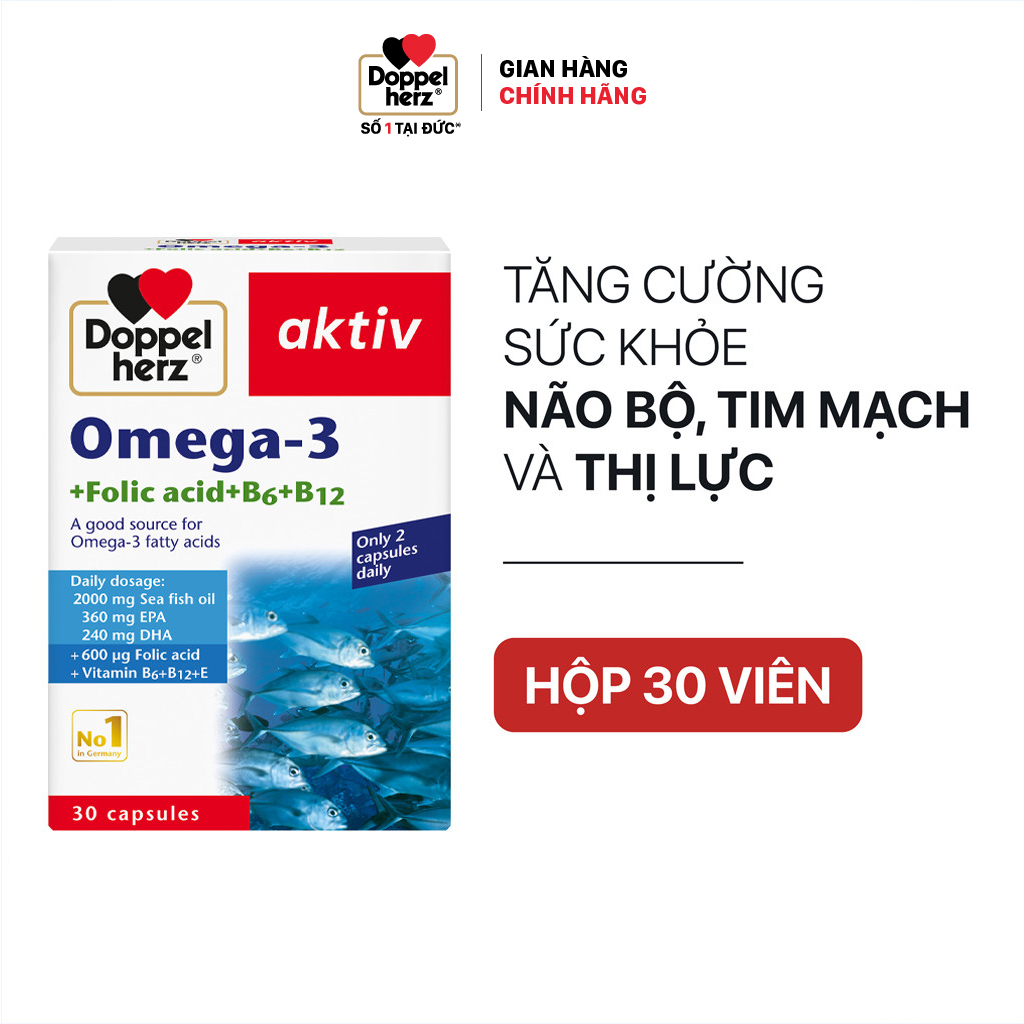 Bộ đôi tăng cường sức khỏe não bộ và tim mạch Doppelherz Omega 3 + Coenzyme Q10 ( 02 hộp 30 viên/hộp)