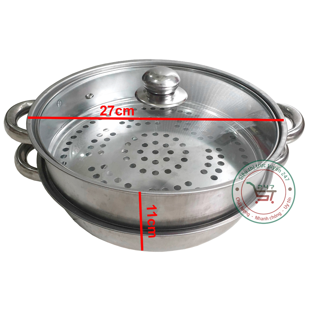 Nồi hấp 2 tầng inox xửng hấp xôi bánh bao bánh flan size 28cm