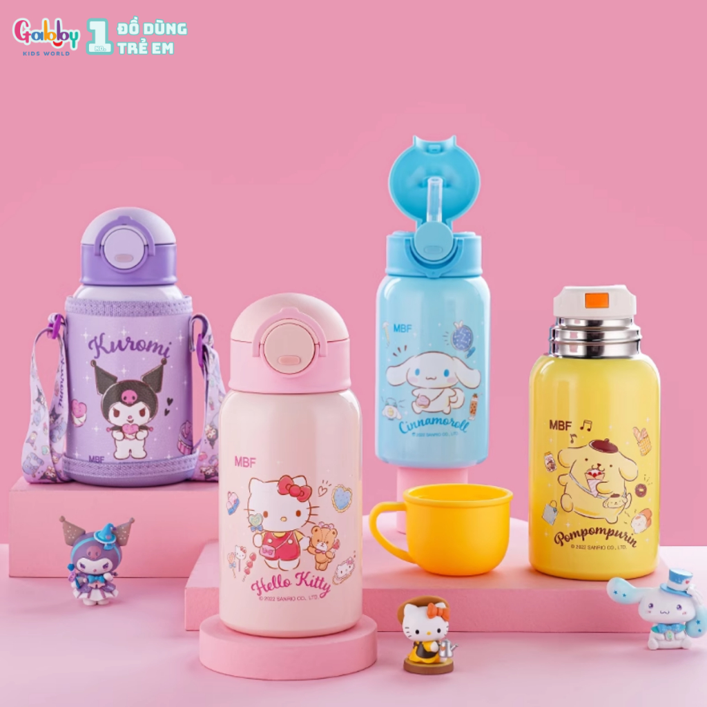 Bình Nước Giữ Nhiệt Thay Nắp Có Dây Đeo 500ml Nhân Vật Hoạt Hình Đáng Yêu (Kuromi/ Cinnamoroll/ Melody)