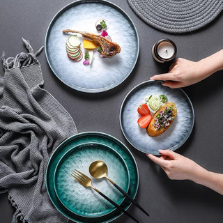 (ẢNH THẬT) Đĩa sứ tròn vân đá chống xước phong cách Bắc Âu - đĩa bít tết - Sứ không chì cao cấp