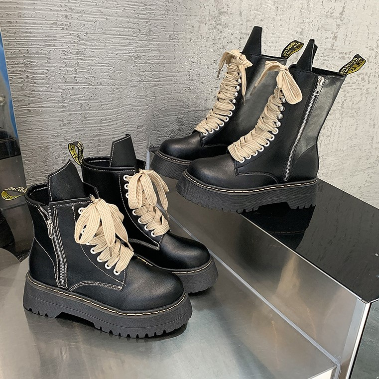 Boot HiMi Cổ cao Lưỡi vát Dây Trắng 618