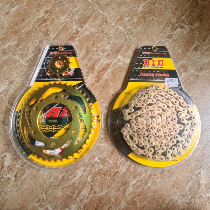 Nhông sên dĩa Ex 150, nhông xích ex150 hàng 10 li cao cấp sên vàng chống rỉ