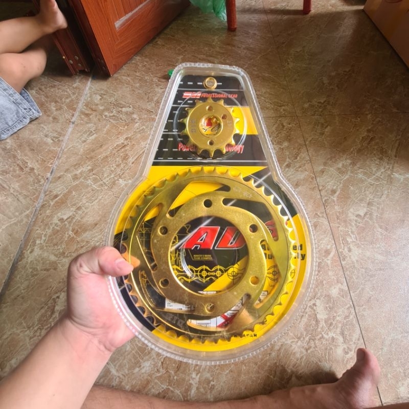 Nhông sên dĩa Ex 150, nhông xích ex150 hàng 10 li cao cấp sên vàng chống rỉ