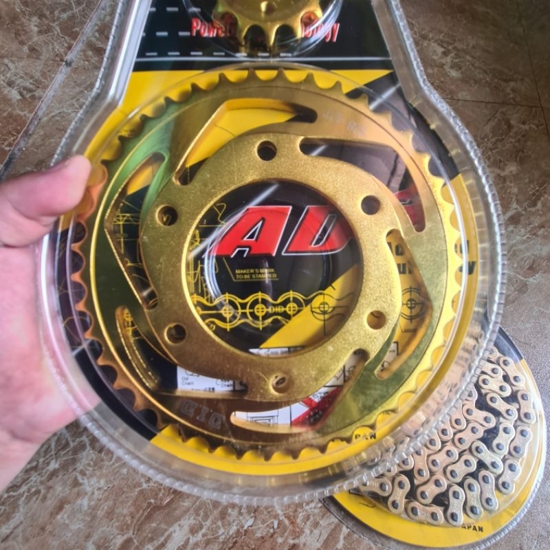 Nhông sên dĩa Ex 150, nhông xích ex150 hàng 10 li cao cấp sên vàng chống rỉ