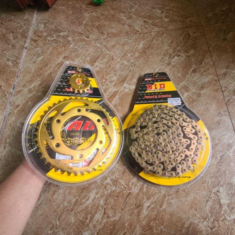 Nhông sên dĩa Ex 150, nhông xích ex150 hàng 10 li cao cấp sên vàng chống rỉ