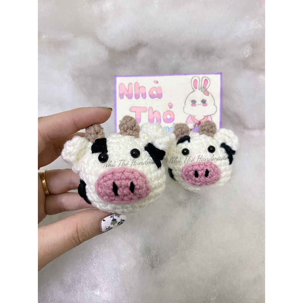 Móc khóa len con bò, bò sữa