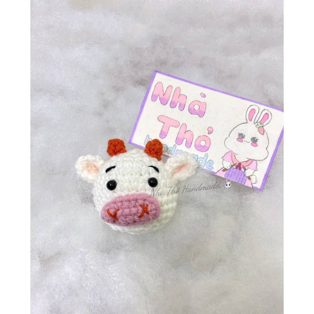 Móc khóa len con bò, bò sữa