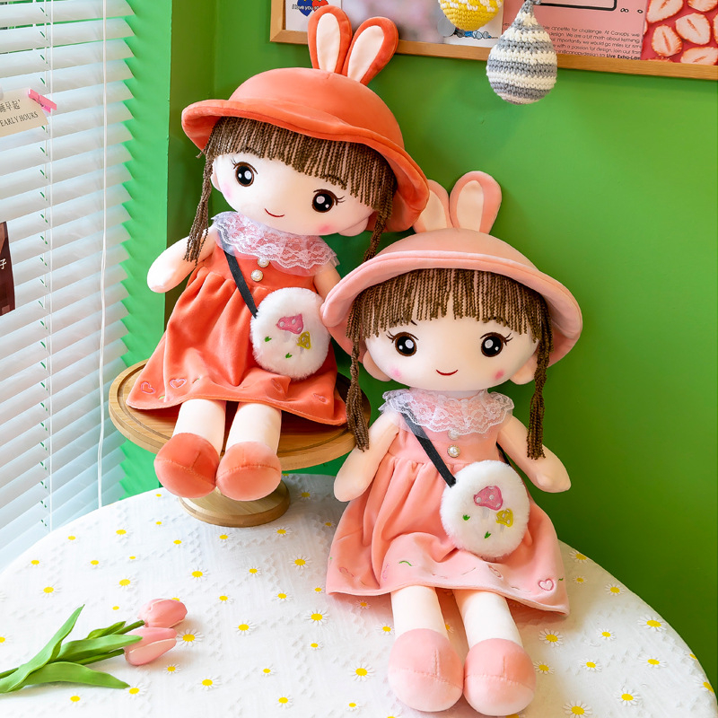 Gấu bông búp bê váy nhung đeo túi cho bé gái size 50cm - 70cm, quà tặng sinh nhật