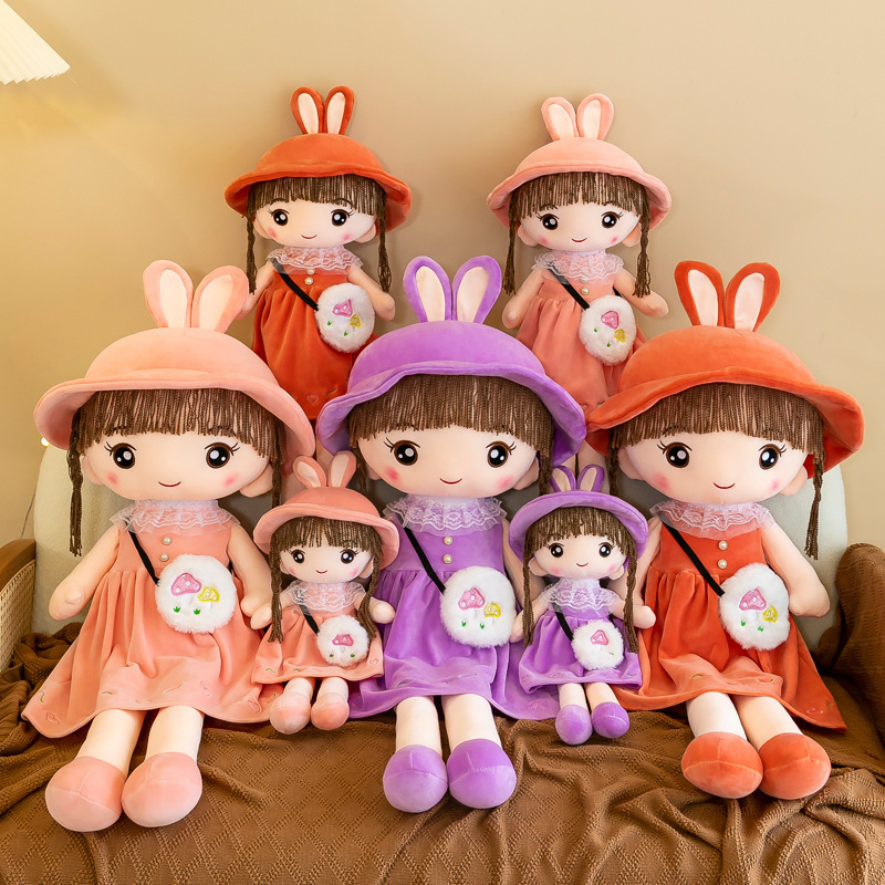 Gấu bông búp bê váy nhung đeo túi cho bé gái size 50cm - 70cm, quà tặng sinh nhật