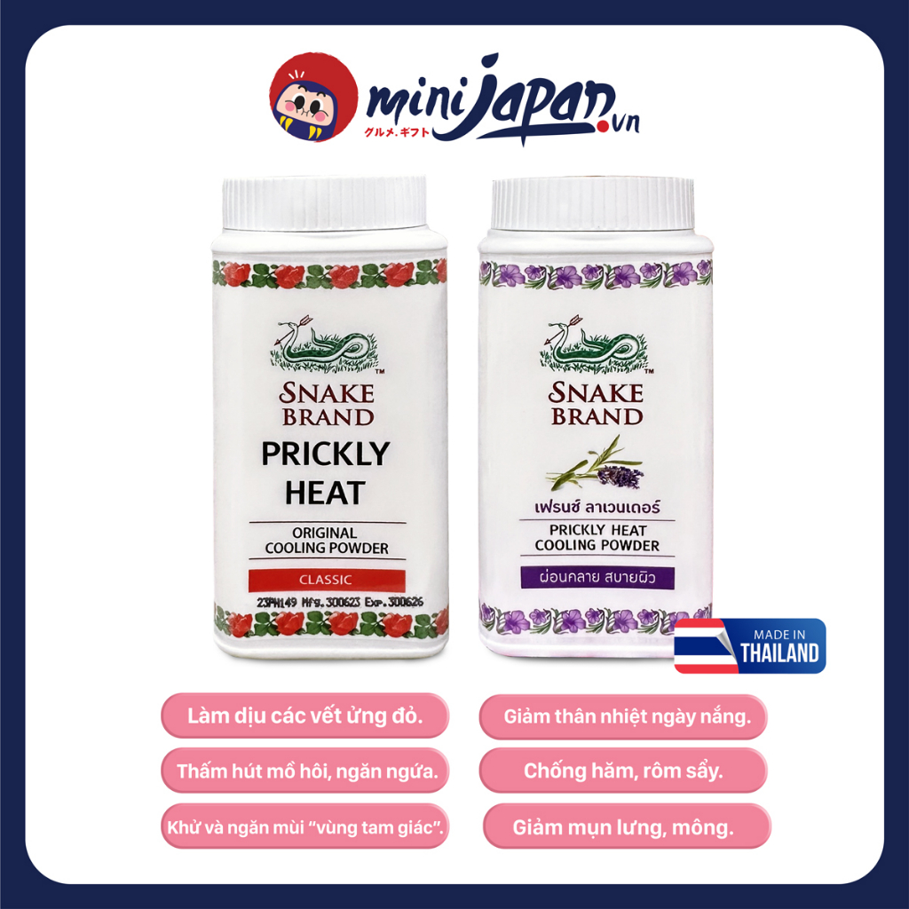 Phấn lạnh Snake Brand Prickly Heat Thái Lan 50g - Giảm ngứa rôm sảy, ngăn mồ hôi