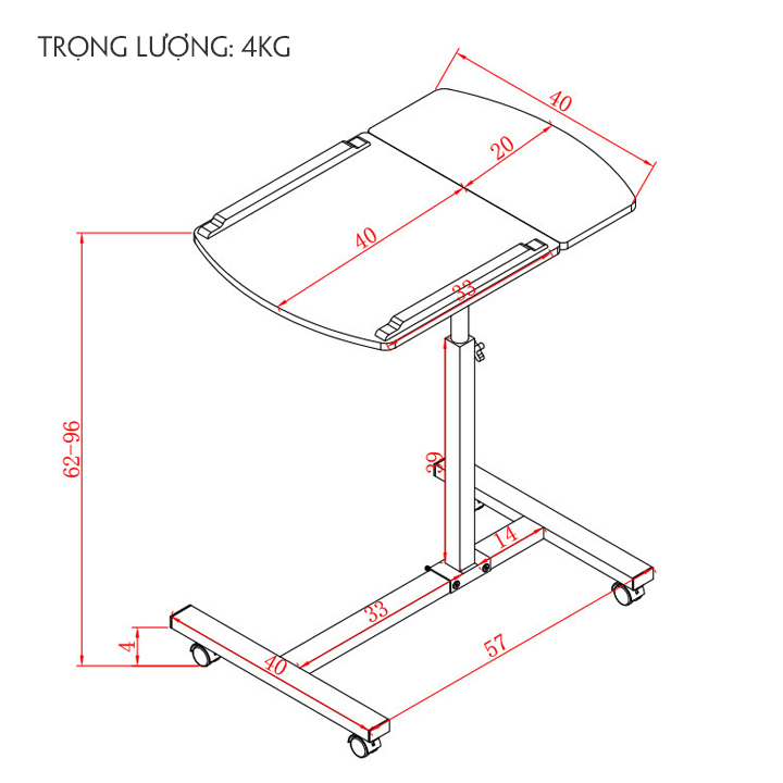 Bàn để máy tính có bánh xe di chuyển thông minh loại 1, bàn làm việc, bàn laptop