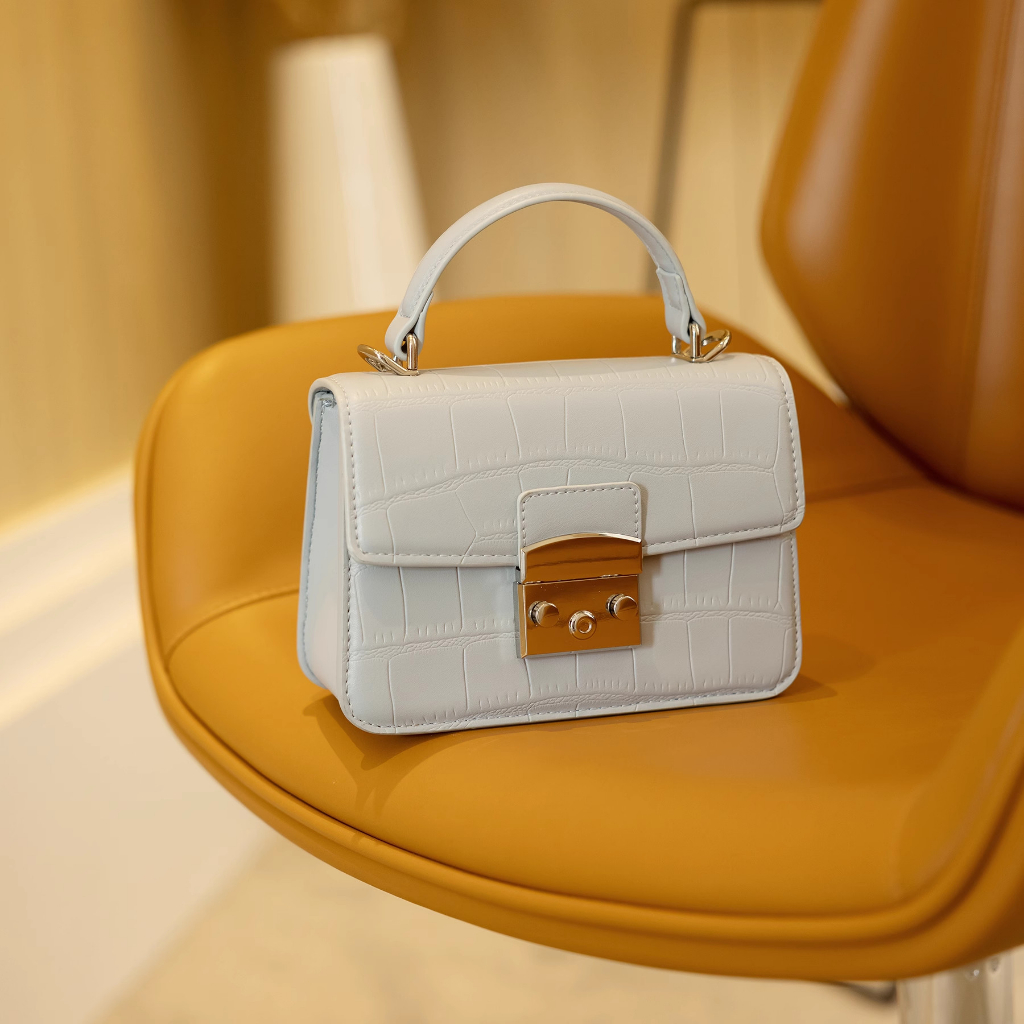 Túi Xách Nữ Đeo Chéo Da PU Khóa Bạc Size 19