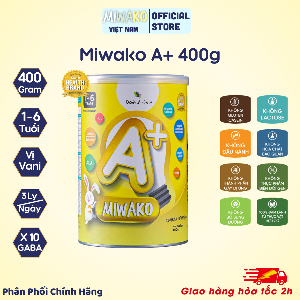 Sữa Công Thức Hạt Thực Vật Hữu Cơ Miwako A+, Hộp 400g Vị Vani, Dinh Dưỡng Hoàn Chỉnh - Miwako Việt Nam