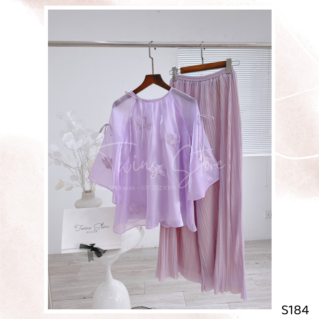 SET pháp phục Twins Store, áo chất Oganza, thiêu hoa thủ công - S184