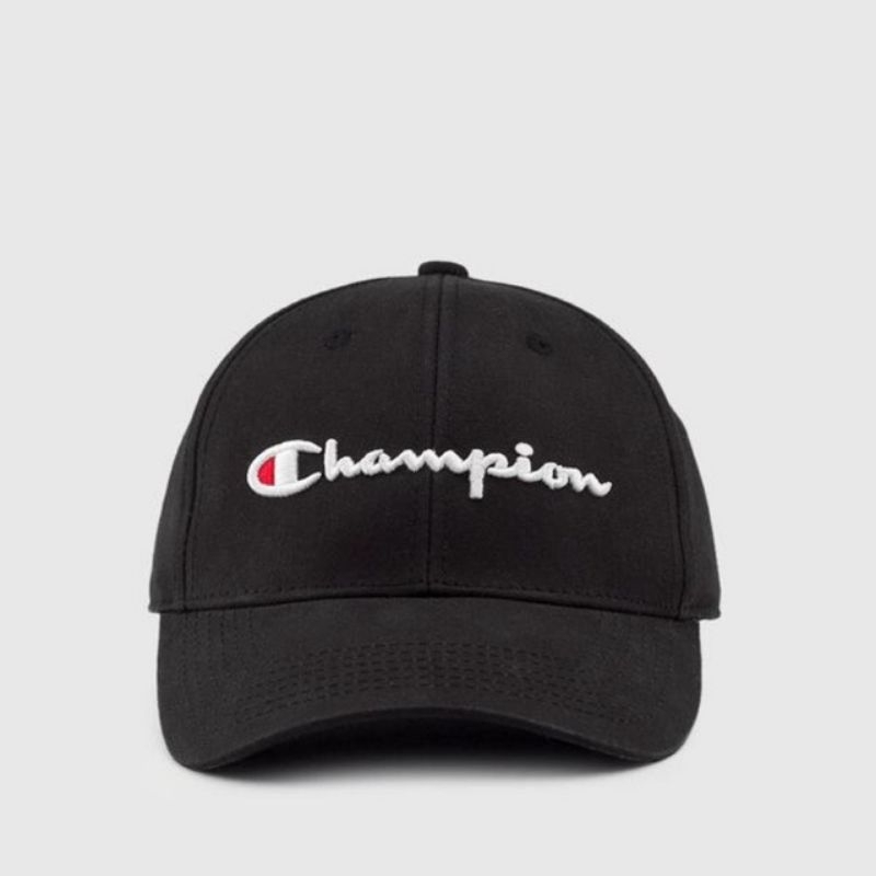 Nón kết màu đen thêu logo Champion chất liệu kaki/ Mũ lưỡi trai màu đen