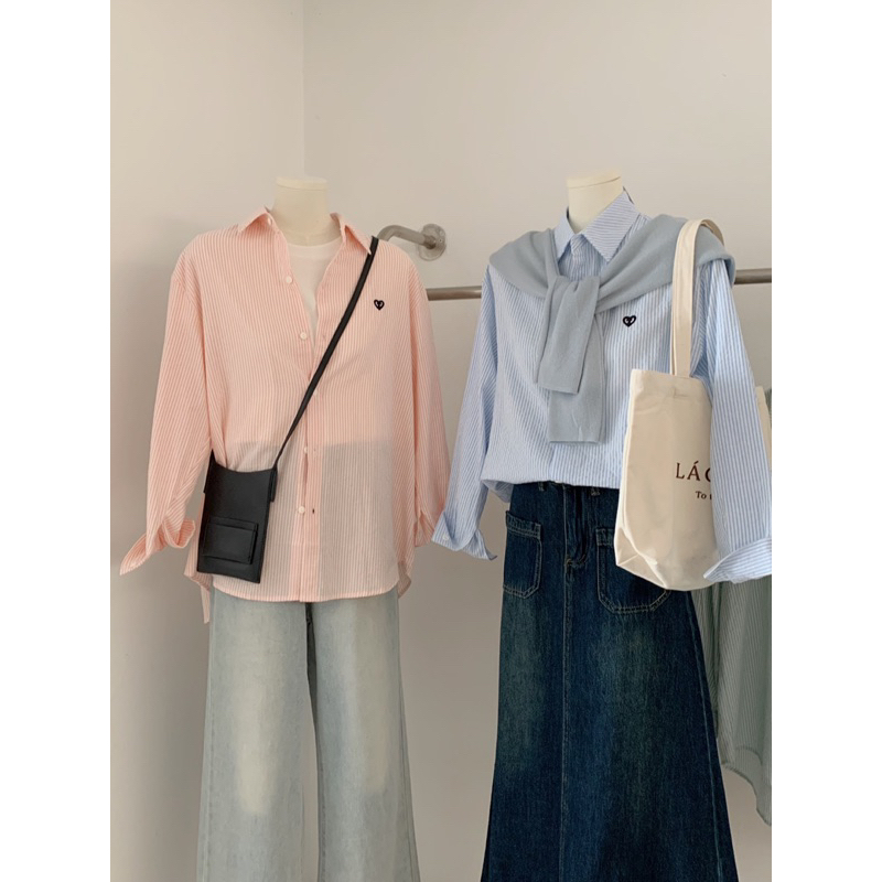 KAYY. Áo sơmi kẻ tăm thêu tim _ Smktt