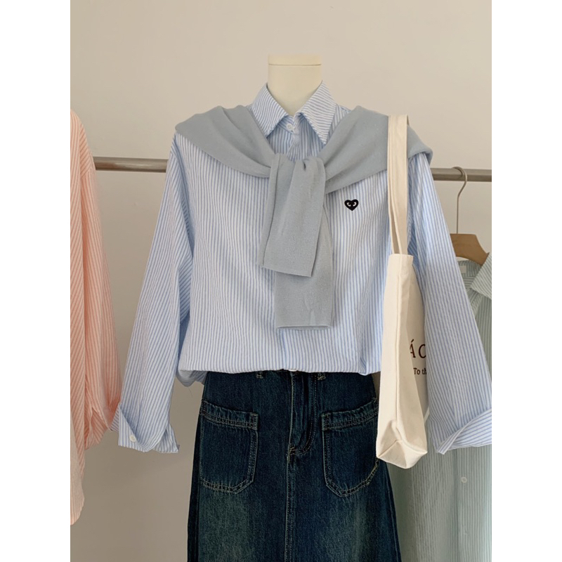 KAYY. Áo sơmi kẻ tăm thêu tim _ Smktt