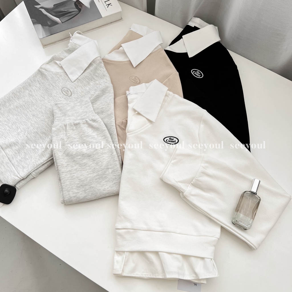 Áo dài tay pha cổ sơ mi -4421