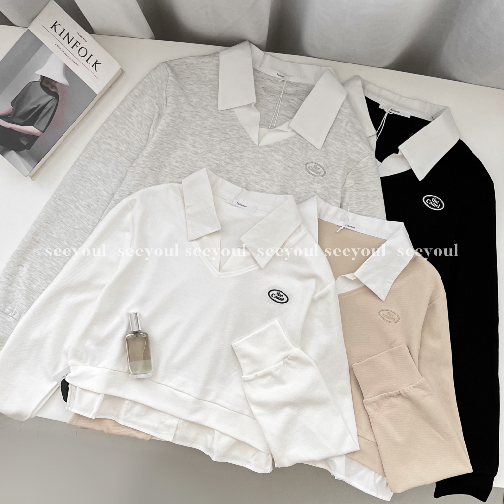 Áo dài tay pha cổ sơ mi -4421