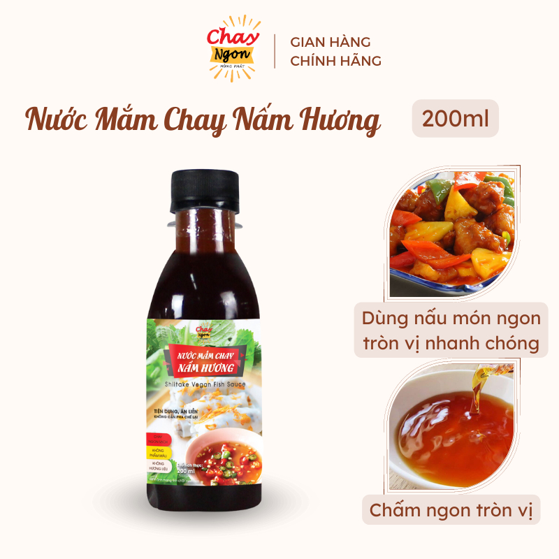 Nước Mắm Chay Ngon Làm Từ Nấm Hương Chuẩn Vị Đậm Đà Chai 200ml - Thương Hiệu Hùng Phát