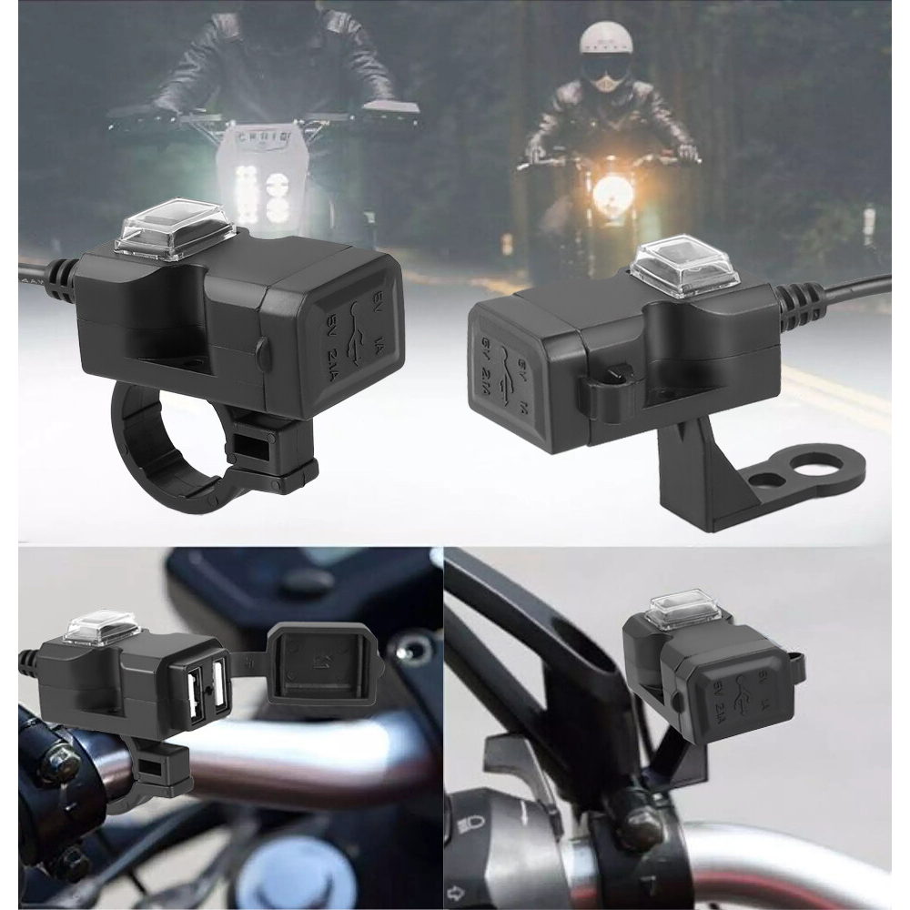 Tẩu sạc điện thoại nhanh xe máy,moto 2 cổng usb 12V-24V có công tắc,đèn báo chống nước qua kiểm duyệt an toàn fullbox