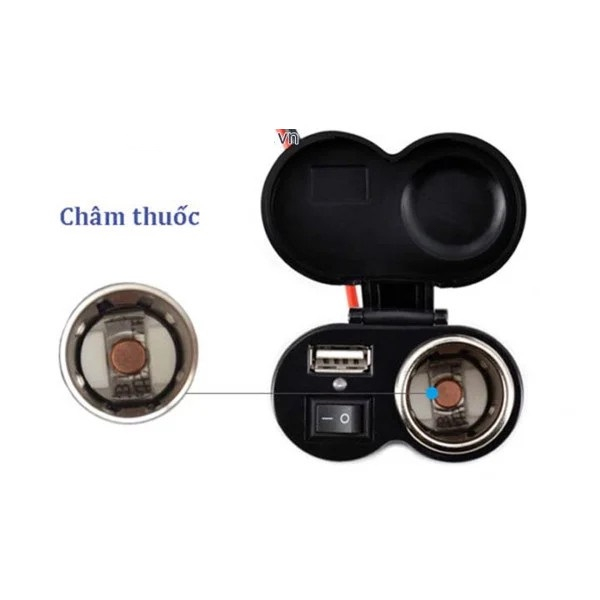 Sạc điện thoại gắn xe máy,moto 2in1 kim tẩu mồi lửa đa thông minh sạc nhanh,công tắc chống nước an toàn Full phụ kiện