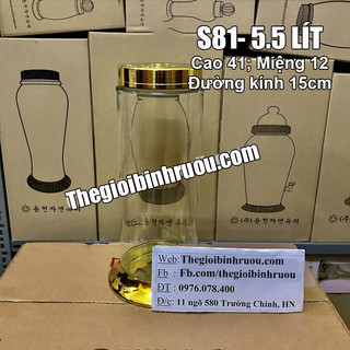 [ CHÍNH HÃNG ] Bình Ngâm Rượu Hàn Quốc 5.5 Lít Trụ , Bình Thuỷ Tinh Yongcheon, BHQ-S81