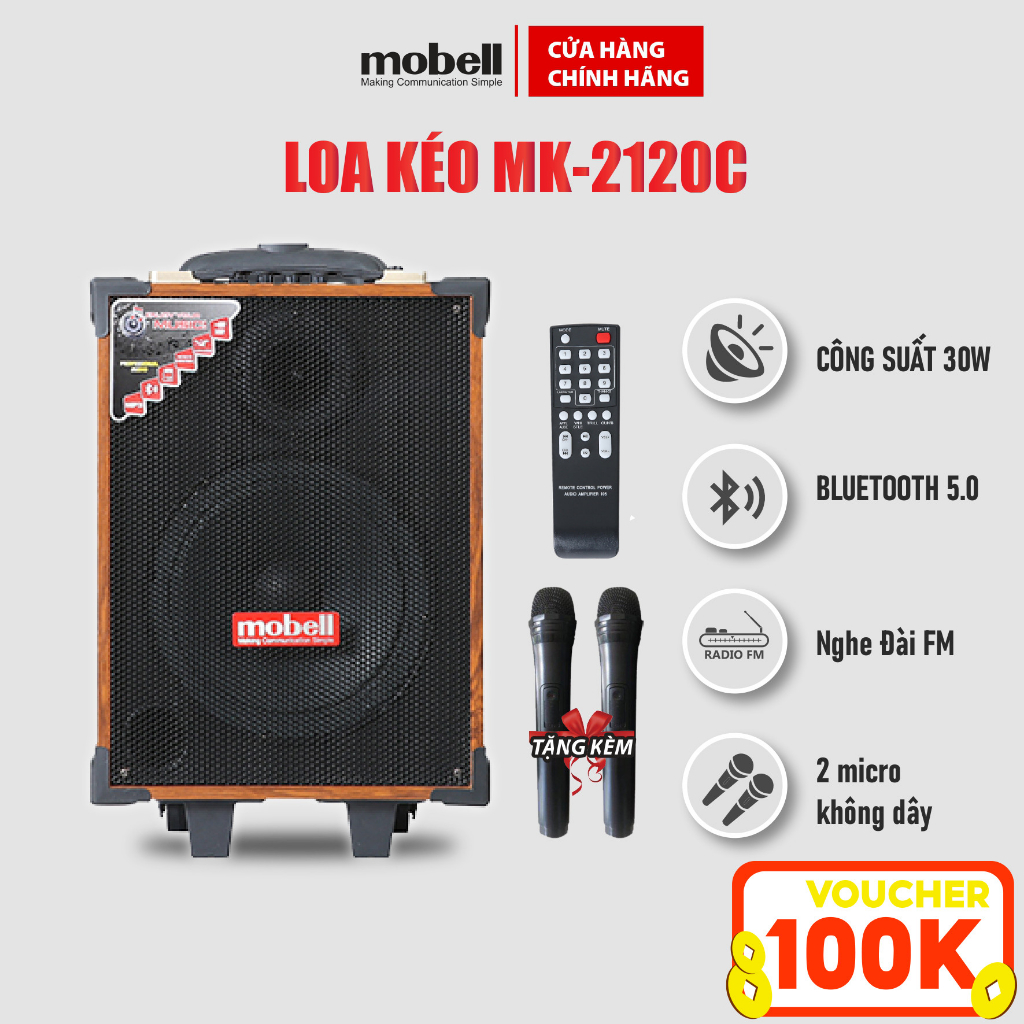 Loa kéo karaoke Mobell 2120-OL di động tặng kèm 2 micro không dây