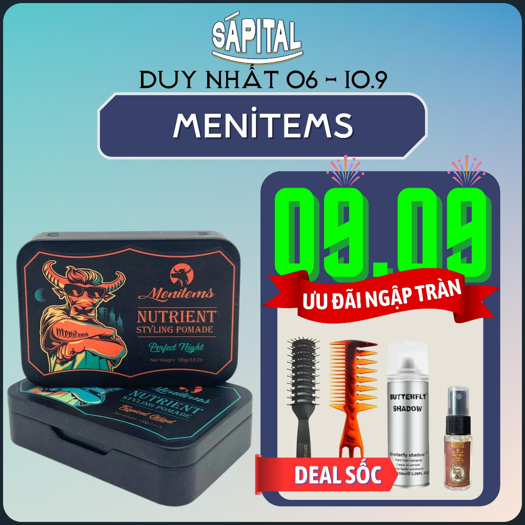 Sáp vuốt tóc Menitems, Sáp dưỡng tạo kiểu tự nhiên lên đến 16h, hương nước hoa lôi cuốn tặng lược - Chính hãng SÁPITAL