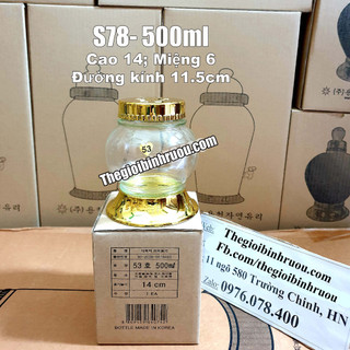 Bình ngâm rượu hàn quốc 500ml, bình thủy tinh ngâm mật ong, bhq-s78