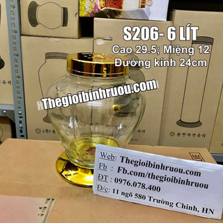 [ CHÍNH HÃNG ] Bình Ngâm Rượu Hàn Quốc 6 Lít , Bình Thuỷ Tinh Yongcheon, BHQ-S206