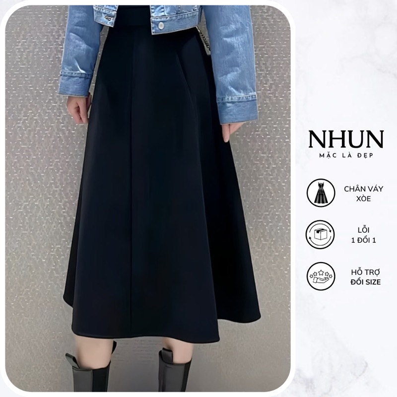 Chân váy dáng dài Midi NhunFashion Chân váy công sở nữ thiết kế bồng xòe 6 tà phong cách trẻ trung thanh lịch N127