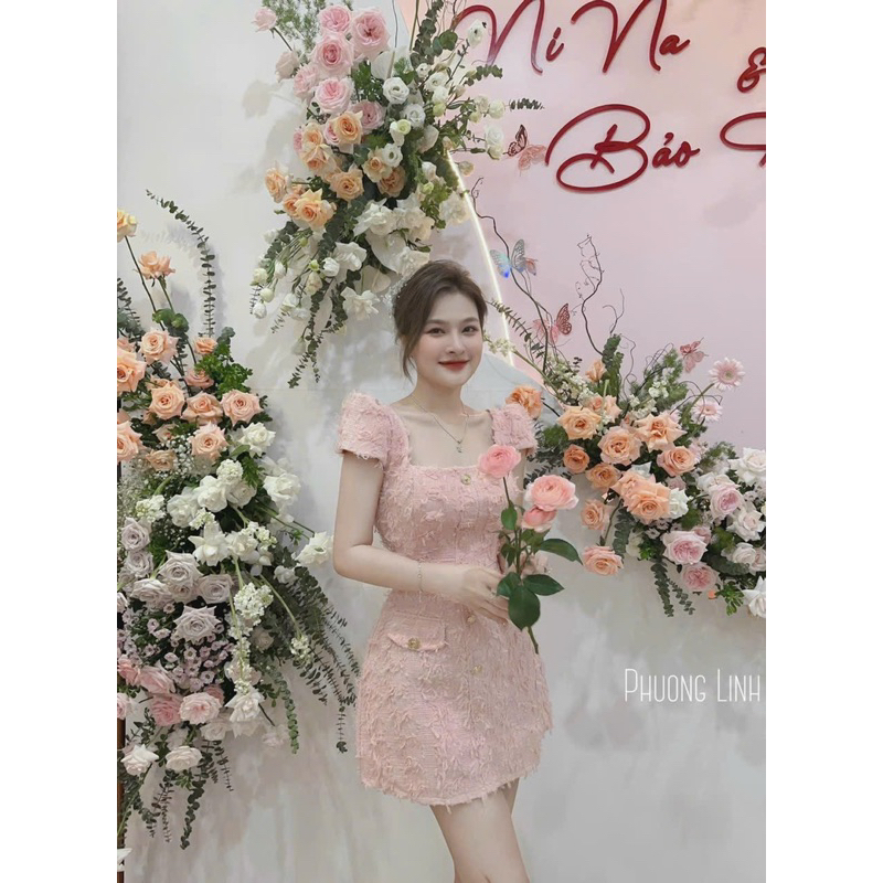 Váy dạ Twed dáng xoè phối lông vũ siêu xinh