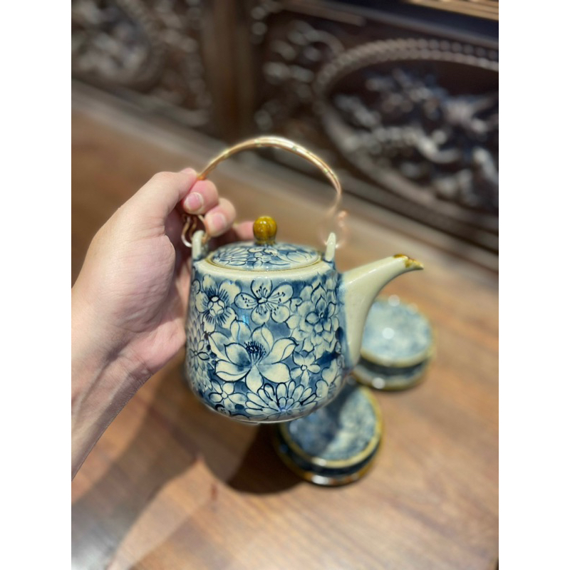 Bộ ấm chén vẽ NGÀN HOA Bát Tràng- Bộ trà đẹp