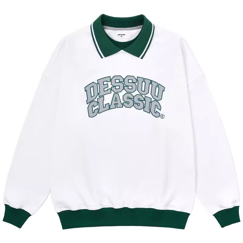 Áo sweater nỉ cổ bẻ dài tay Dessuu in chữ Dessuu Classic