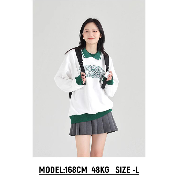 Áo sweater nỉ cổ bẻ dài tay Dessuu in chữ Dessuu Classic