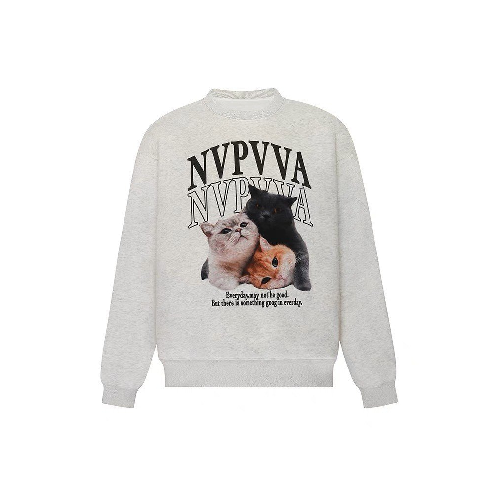 Áo Nỉ Hoodie Form Rộng Nữ In Hình Mèo Quảng Châu, Dáng Cute, Loại 1