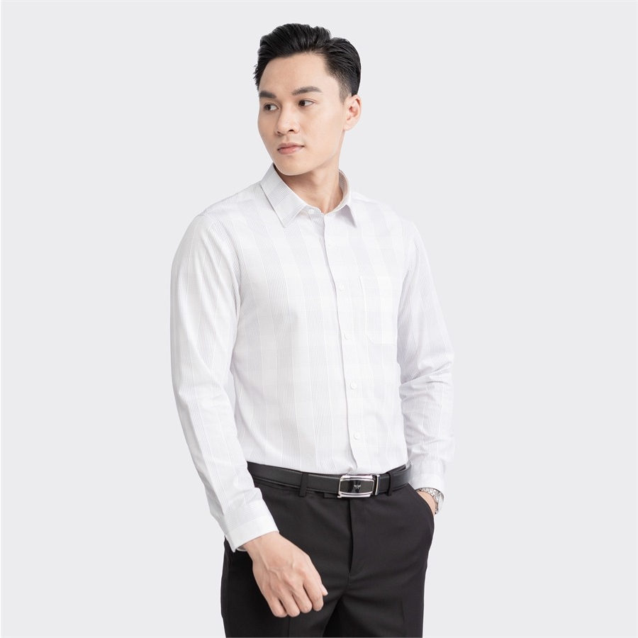 Áo sơ mi nam dài tay ARISTINO phom regular fit, màu trắng kẻ lịch lãm và ấn tượng  - ALS19903