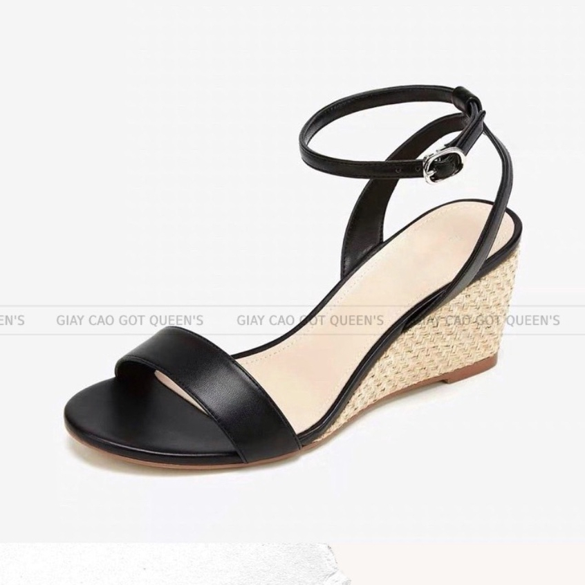Giày Đế Xuồng 5-7 Phân Đen Trắng Da Lì Vai Ngang Chéo Gót QUEENS STORE sang êm chắc chân dễ phối cao 5-7 Phân