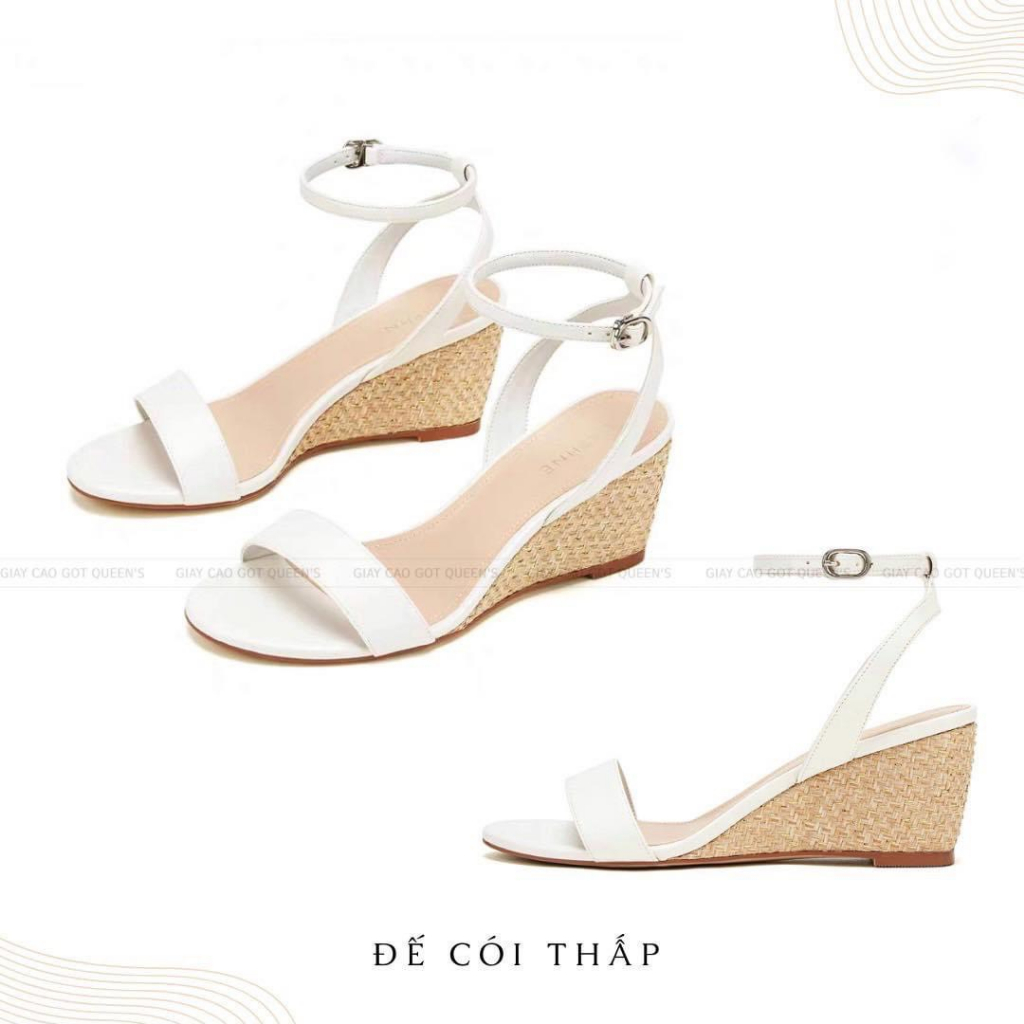 Giày Đế Xuồng 5-7 Phân Đen Trắng Da Lì Vai Ngang Chéo Gót QUEENS STORE sang êm chắc chân dễ phối cao 5-7 Phân