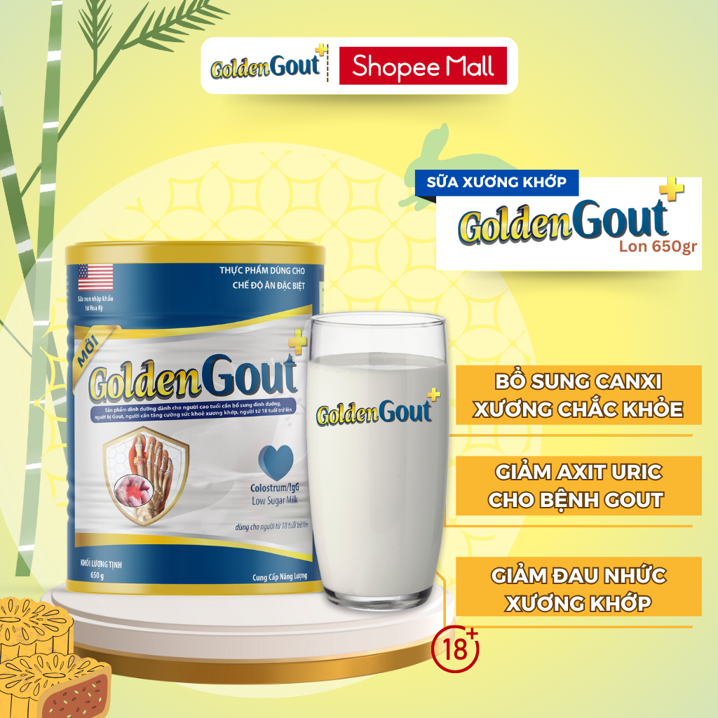 Sữa Non Xương Khớp Golden Gout lon 650gr - Hỗ Trợ Cho Người Bị Gout, Bổ Sung Can Xi, Hỗ Trợ Giảm Chứng Xương Khớp