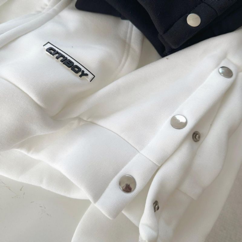 Áo khoác nỉ khuy bấm  mũ 2 lớp form dáng rộng unisex dành cho nam và nữ