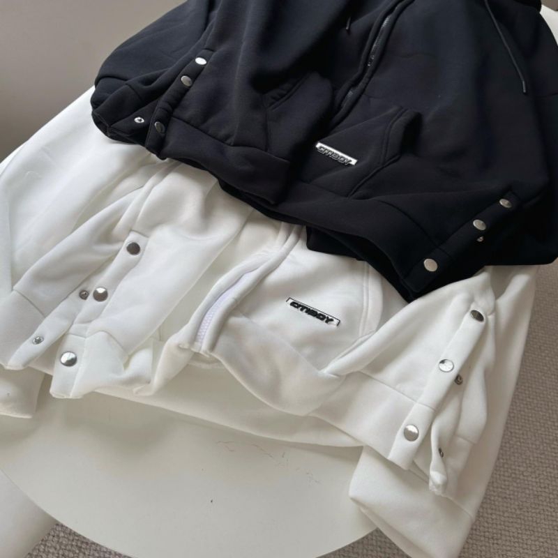 Áo khoác nỉ khuy bấm  mũ 2 lớp form dáng rộng unisex dành cho nam và nữ