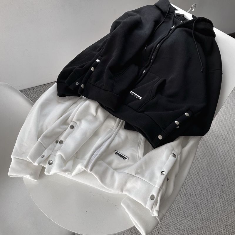 Áo khoác nỉ khuy bấm  mũ 2 lớp form dáng rộng unisex dành cho nam và nữ