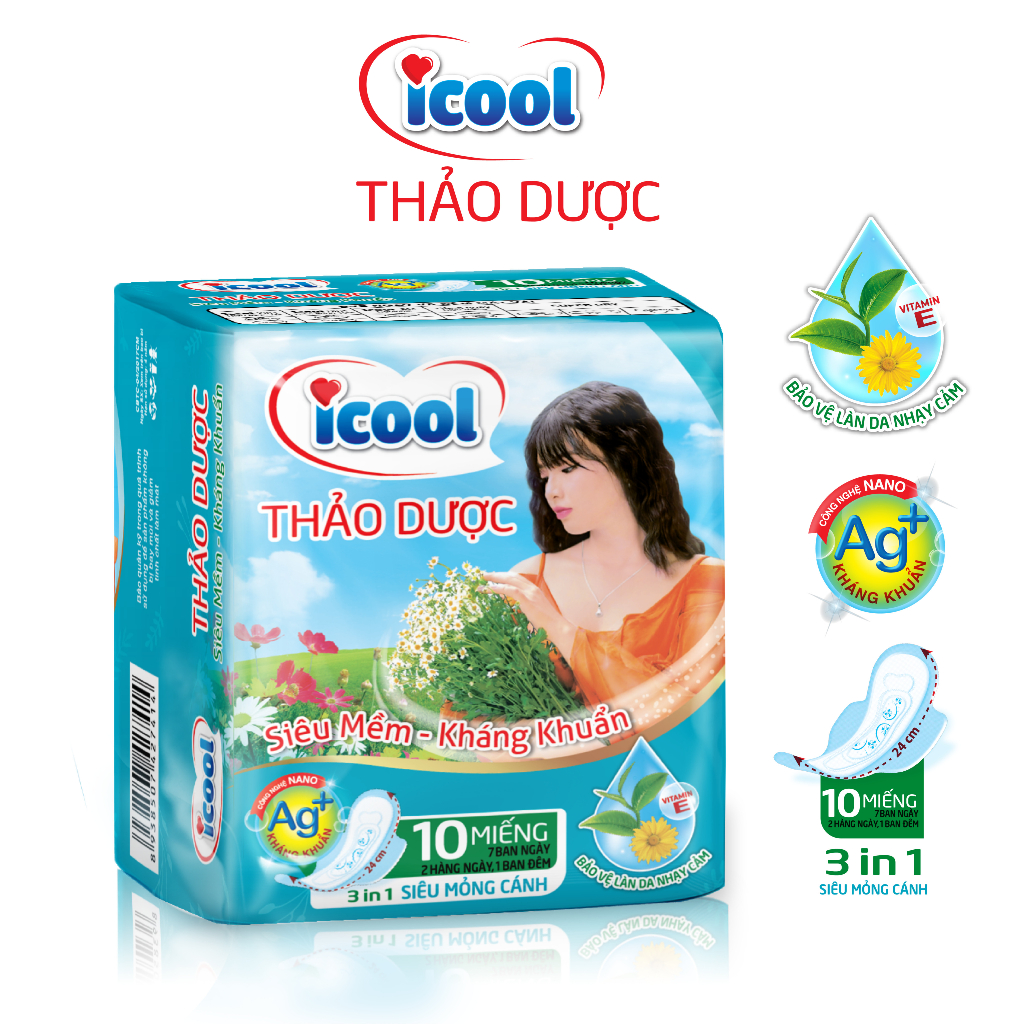 Băng vệ sinh ICOOL Thảo Dược, 𝐌Ặ𝐓 𝐕Ả𝐈 𝐍𝐇𝐔𝐍𝐆 𝐬𝐢ê𝐮 𝐦ề𝐦, không bạc hà.