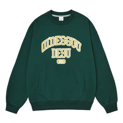 Áo sweater nỉ dài tay Dessuu màu xanh lá, họa tiết in chữ 01'Dessuu